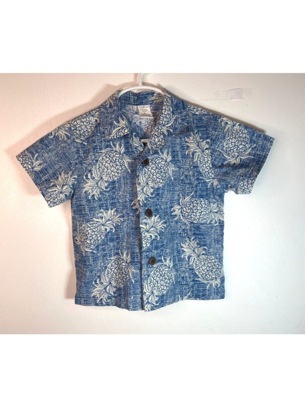 Boys Palmwave Hawaiian Pineapple Print Blue Button-Up Short Sleeve Shirt Size 4